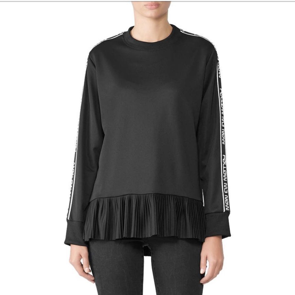 RED Valentino Pleated Peplum Sweatshirt Logo Tape Sleeve Designer Top Black S